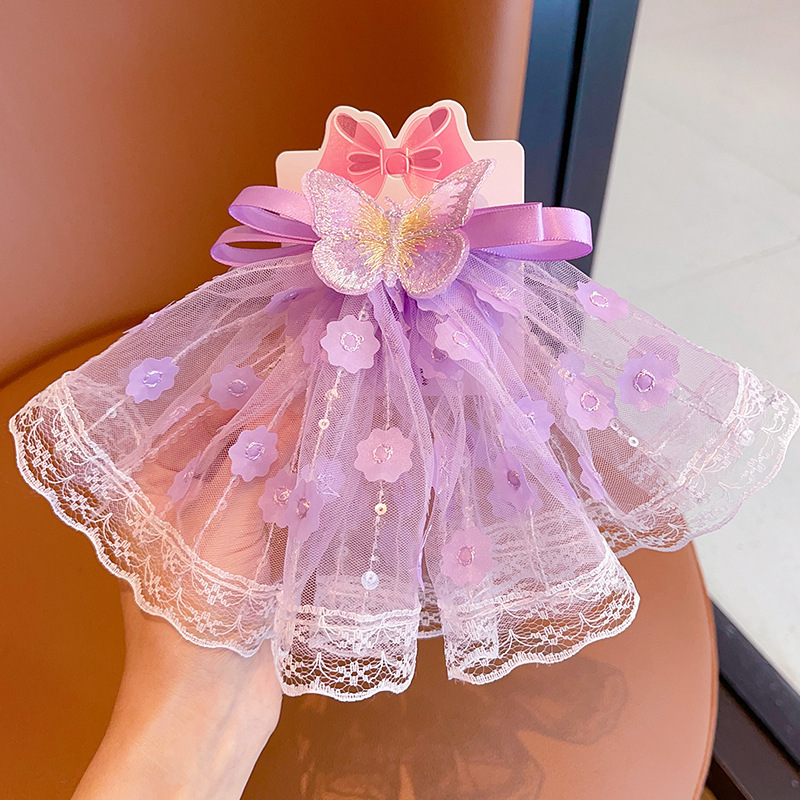 2024 nueva horquilla para niños, cinta de encaje de súper hada, horquilla de lazo, clip superior de temperamento de niña, tocado de niña