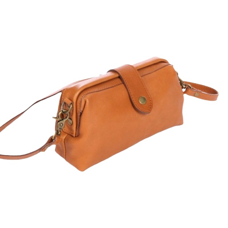 2024 Nuevo bolso de cuero genuino de las mujeres primera capa de piel de vaca clip bolsa casual caja de cuero curtido vegetal Bolsa de Oro boca mini bolsa de mensajero