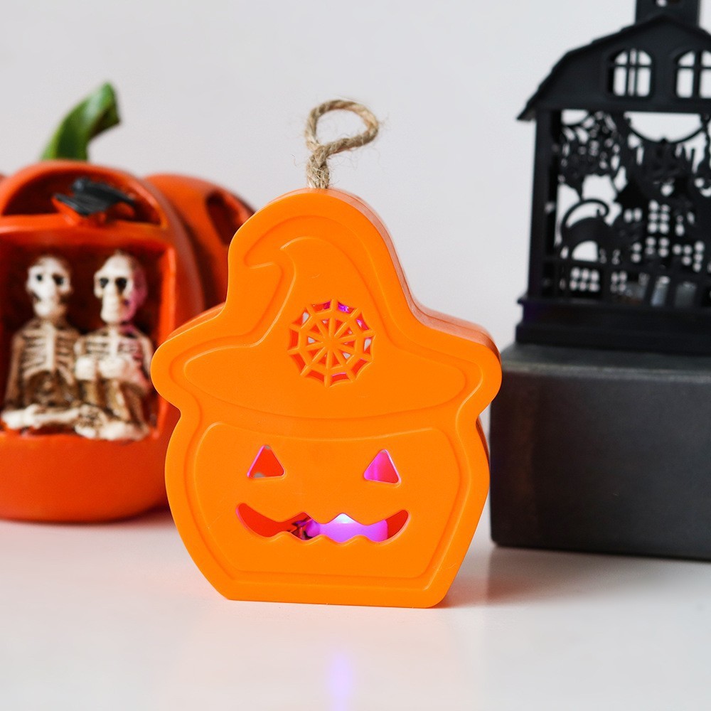 Linterna de calabaza de Halloween, luz fantasma, decoración de escritorio, accesorios de terror, luz de vela de calavera colorida intermitente