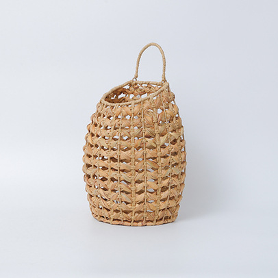 Cestas de flores portátiles tejidas a mano tejidas de paja pequeñas macetas colgadas de pared de caña tejidas cestas colgadas de calabaza de agua colgadas de hierba flor seca vasos