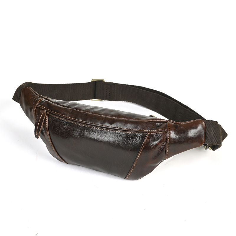 Pecho bolsa de cuero de los hombres primera capa de piel de vaca corriendo retro casual pequeño teléfono móvil bolso de la cintura deportes al aire libre hombro bolsa de mensajero