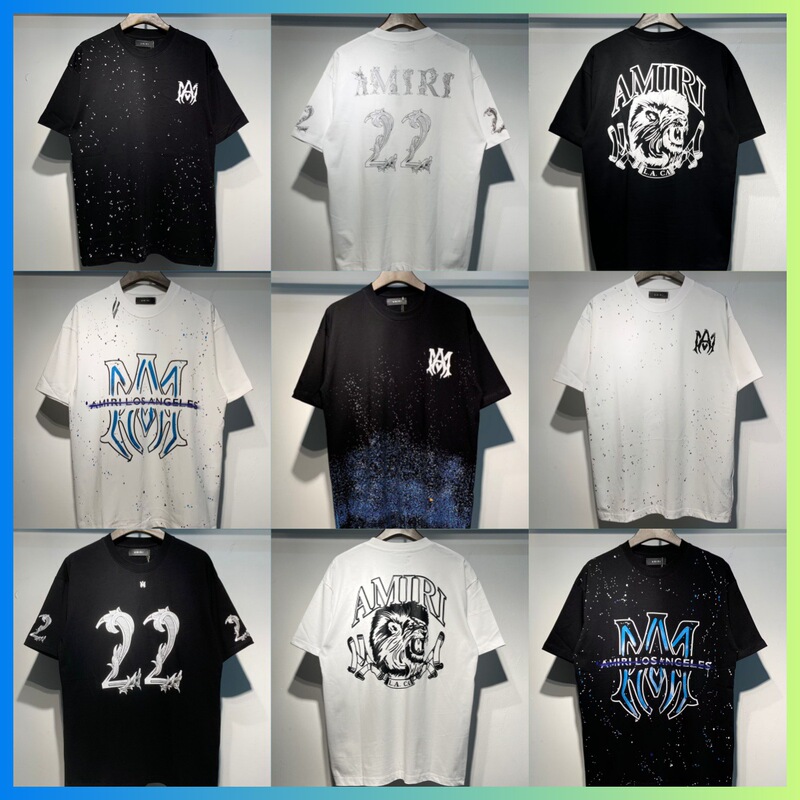 AMIRI Chao Brand 260g Peace Pigeon Flow Paint Graffiti Letter Star Classic logo Printing Short Sleeve T Sleeve Cross Border