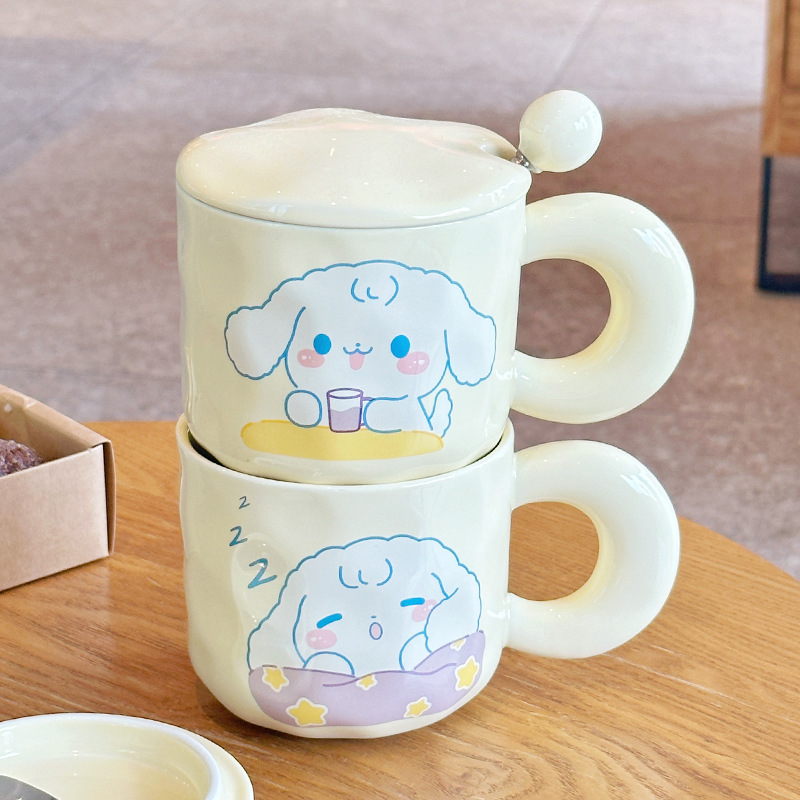 Taza de cerámica diversión desayuno taza Linda taza hogar taza de beber taza de oficina chica regalo con tapa cuchara