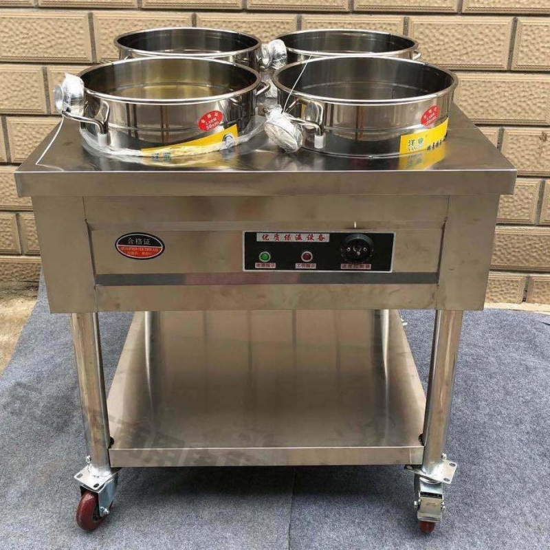 acero inoxidable aislamiento térmico carro de gachas de calentamiento eléctrico móvil comercial calentador de sopa caliente mesa de gachas de aislamiento térmico