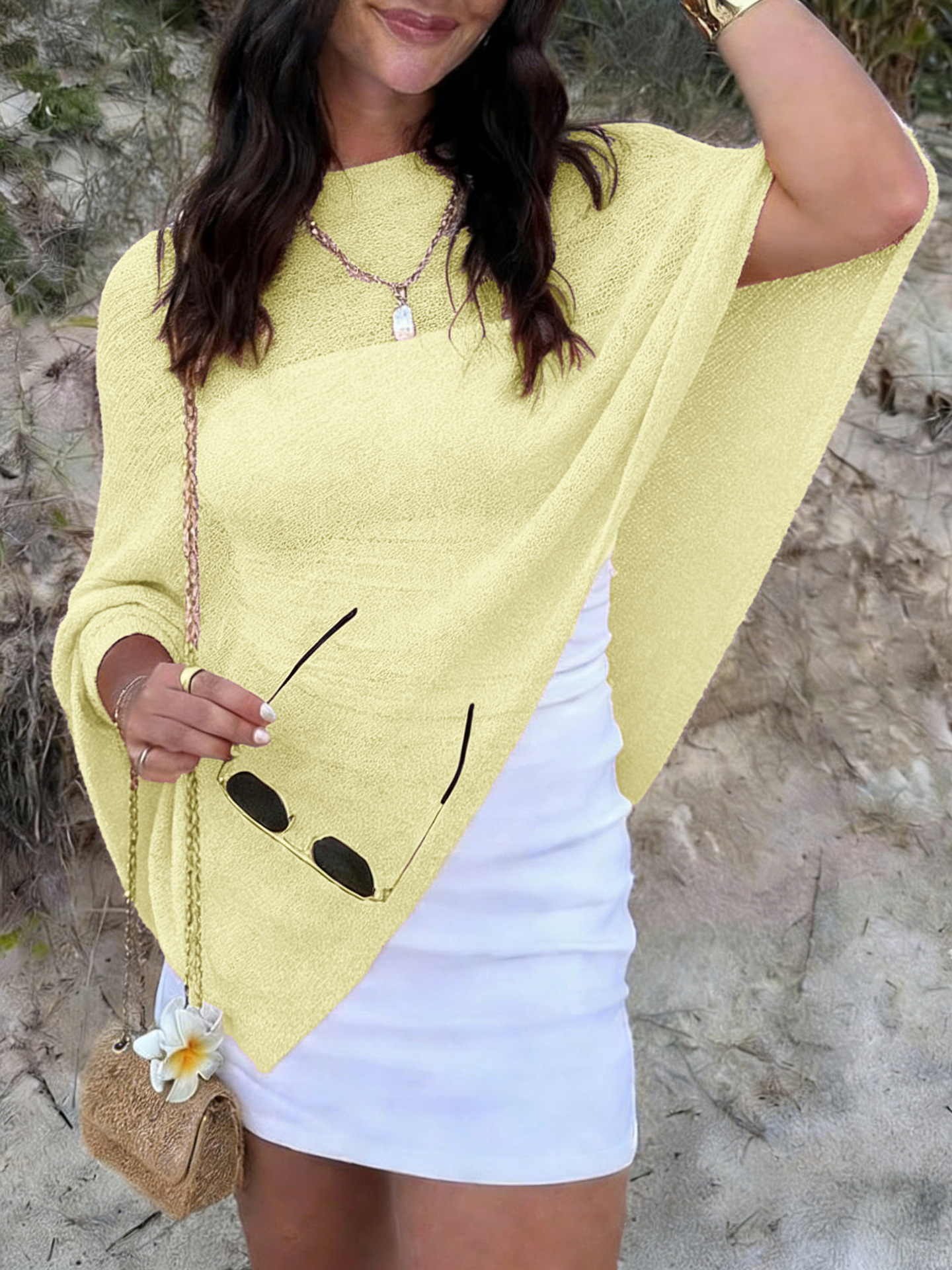 Breathable Knitted Boho Chic Cape Top For Women - Lightweight Summer Cover-Up With Sheer Elegance (S/M/L/XL) - Casual Beachwear & Daily Layering_voghion.com