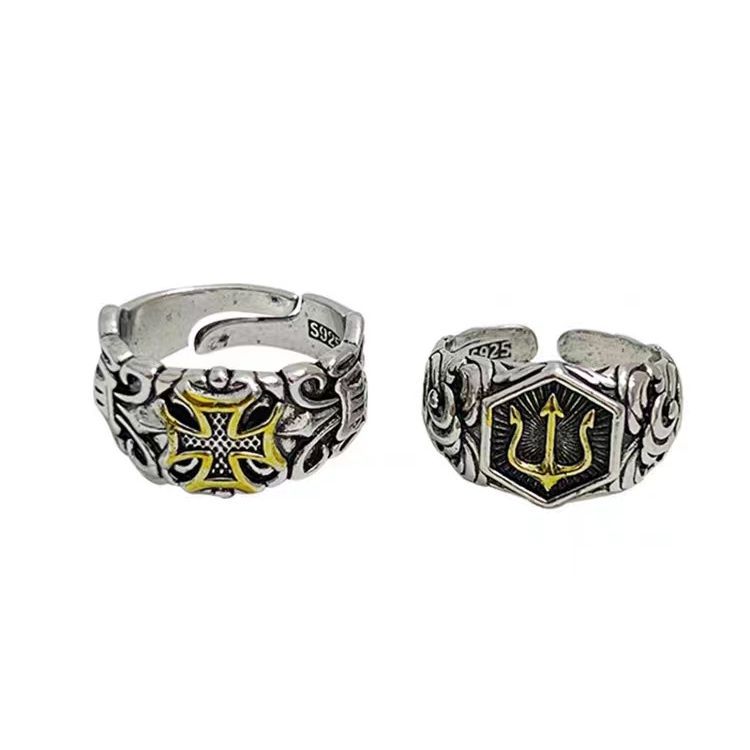 13g Weight Adjustable Ring Classification Adjustable Ring Size 1 Piece Quantity Daily, Street Occasion Alloy Material Cross Pattern Men's Gender Plating Design Retro Style Wholesale Jewelry Retro Cross Alloy Plating Adjustable Ring 6