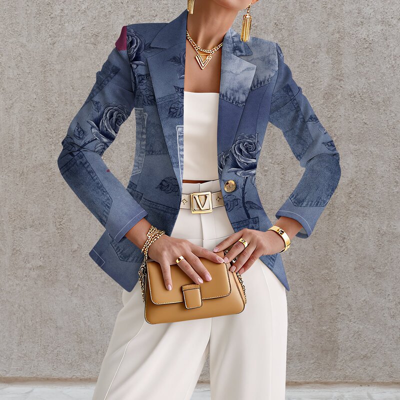 Cross-Border Exclusive Supply of All-Over Printed Women's Suits, Elegant Jackets, Stylish Lapel Printed Knit Women's Suits Cross-Border Exclusive Supply of All-Over Printed Women's Suits, Elegant Jackets, Stylish Lapel Printed Knit Women's Suits