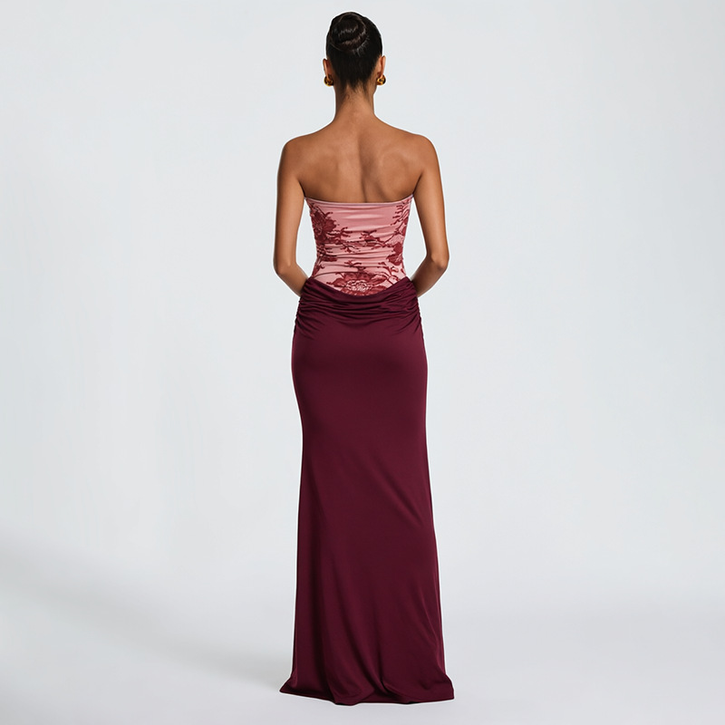 2026 nuevo estilo de verano de estilo europeo y americano de estilo de mujer transfronterizo línea de impresión de encaje de cuello plegado vestido de costura mujer image 4