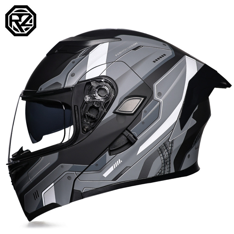 Casco de motocicleta Orz, casco, casco, doble lente, cola grande, motocicleta, casco de carrera, casco, hombres y mujeres, calor de invierno