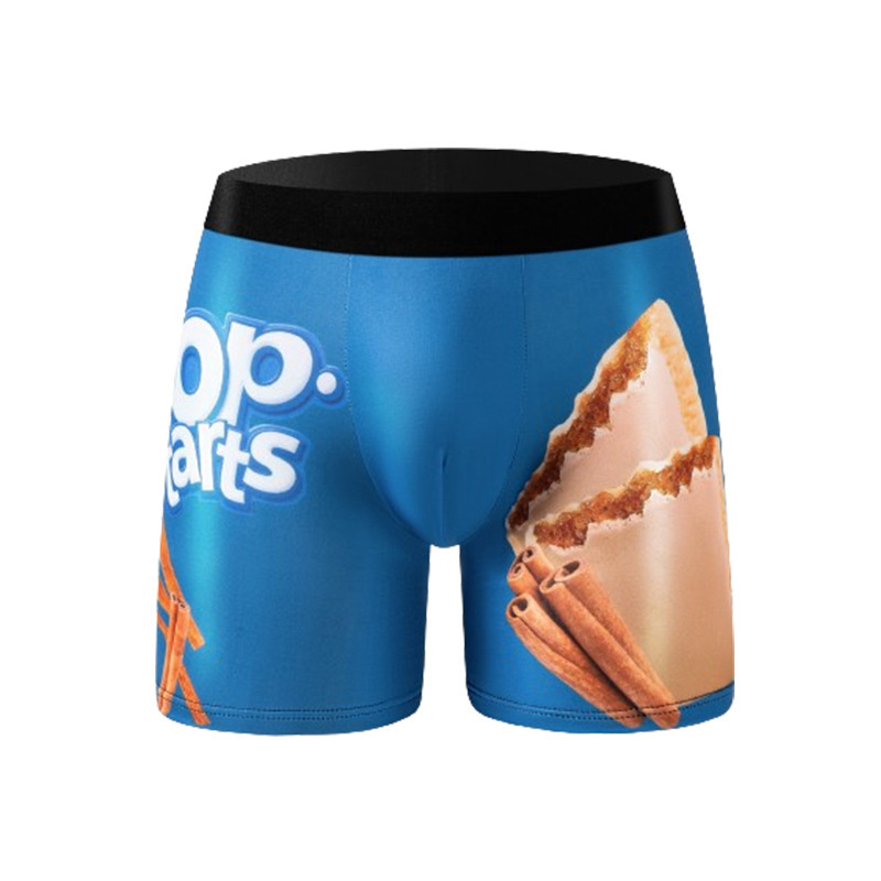 Cross-Border Trade Temu Amazon Men's Slim Breathable Long Boxer Briefs Hot-Selling 3D Digital Cookie Print