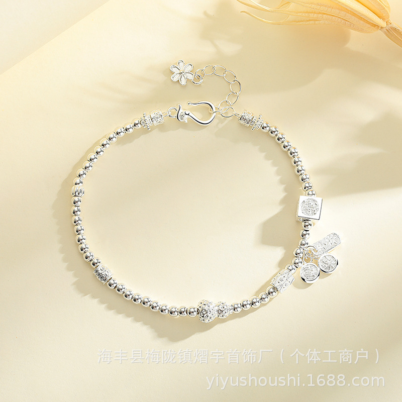 New Style Health, Safety, Happiness, Wealth, Light Luxury, Niche, Exquisite Silver Pendant Bracelet, Women's Jewelry, Gourd