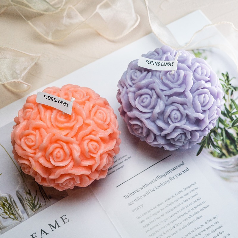 Rose Ball Scented Candle, spherical rose-shaped, 520 Valentine's Day and Qixi Gift, Handover Gift Candle