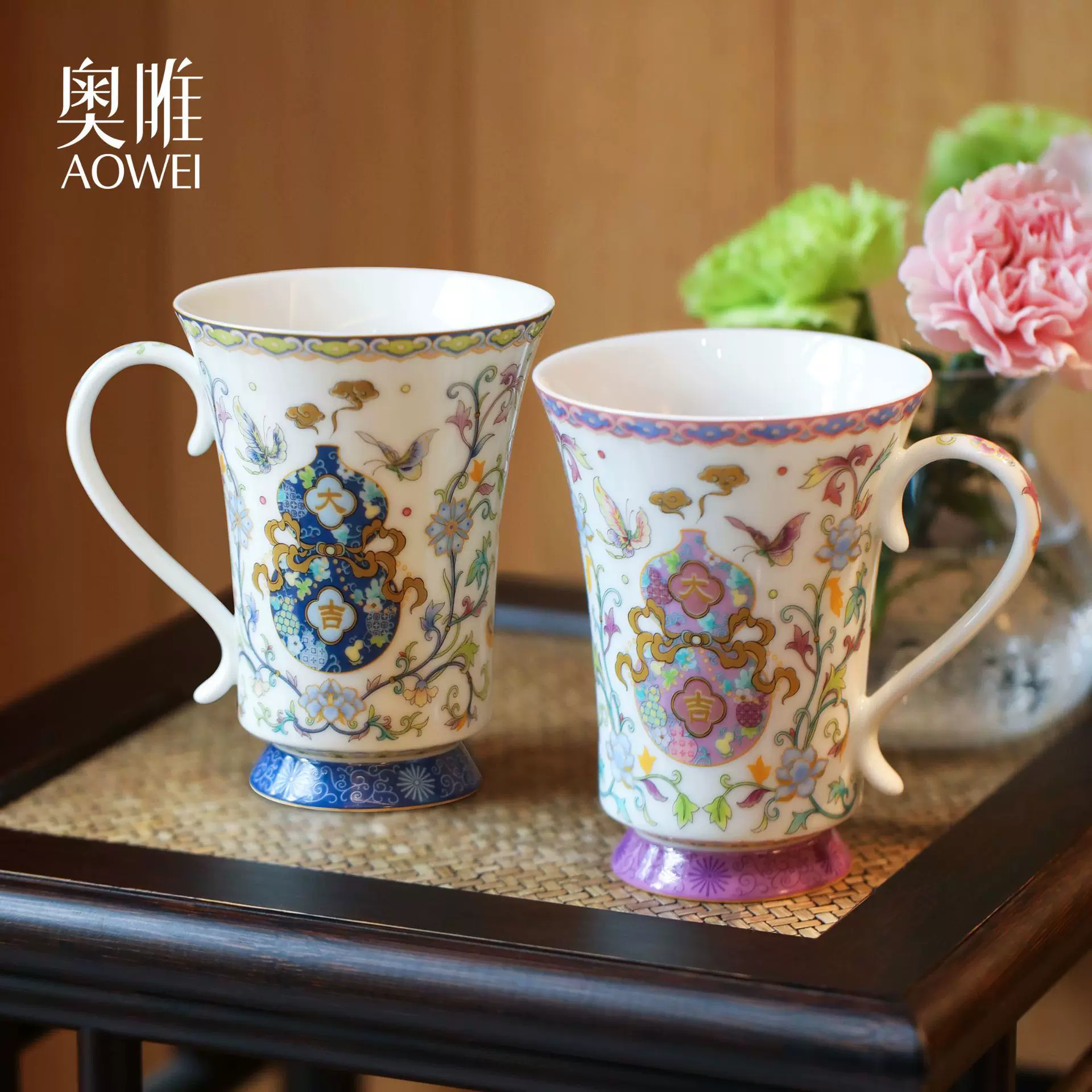 景德镇高白瓷主人杯单杯女新中式轻奢喝水杯子马克杯咖啡对杯情侣