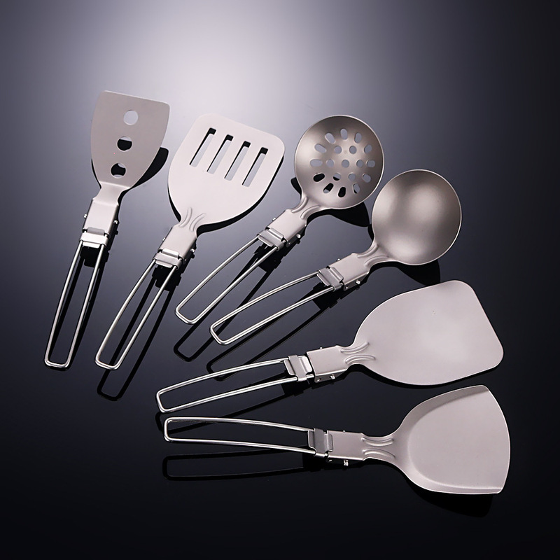 Pure Titanium Outdoor Camping Portable Folding Cookware Set Outdoor Frying Spatula Soup Spoon Colander Spoon Rice Spoon Ultra-Lightweight Cookware Pure Titanium Outdoor Camping Portable Folding Cookware Set Outdoor Frying Spatula Soup Spoon Colander Spoon Rice Spoon Ultra-Lightweight Cookware