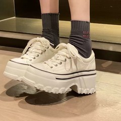 BVZP欧洲站2025秋新款休闲鞋真皮厚底松糕鞋增高显瘦小白鞋单鞋