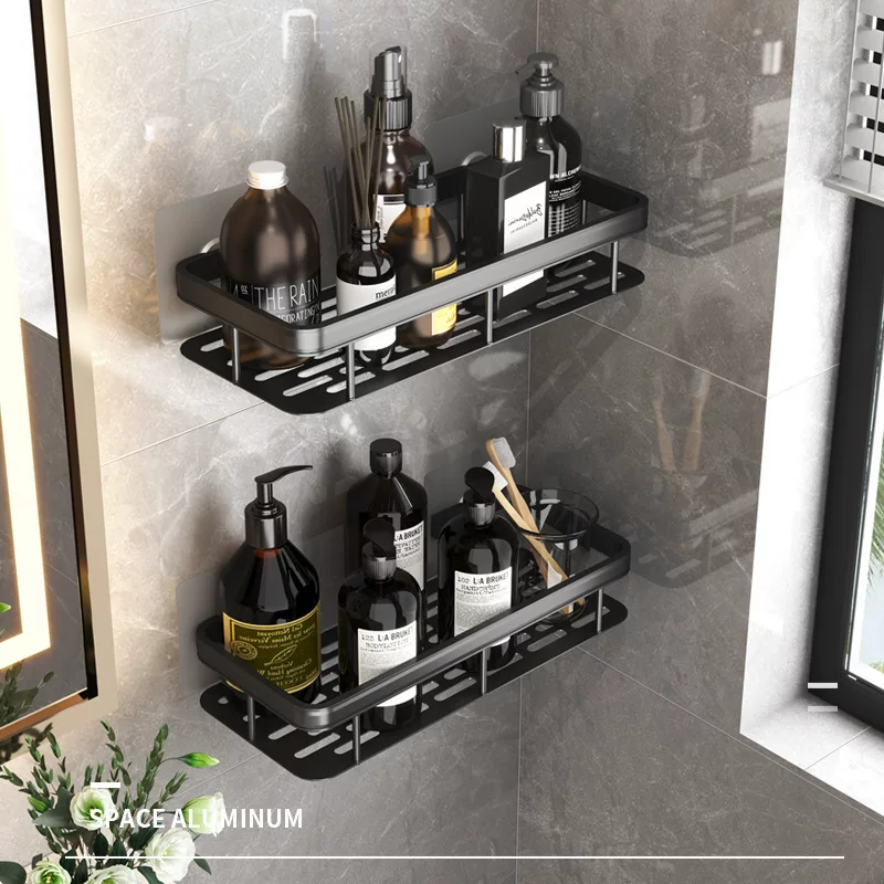 Полка для ванной из алюминиевого профиля без сверления с присосками, настенное подвесное хранение для ванной