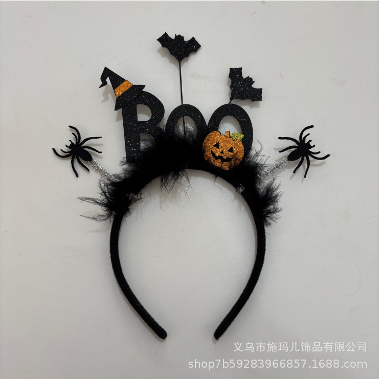 25年TEMUベストセラーbooバットヘッドバンドカボチャスパイダーゴーストハロウィンヘッドバンドワイヤーフェザーヘアアクセサリー|undefined