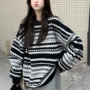 撞色春秋条纹中长款毛衣
