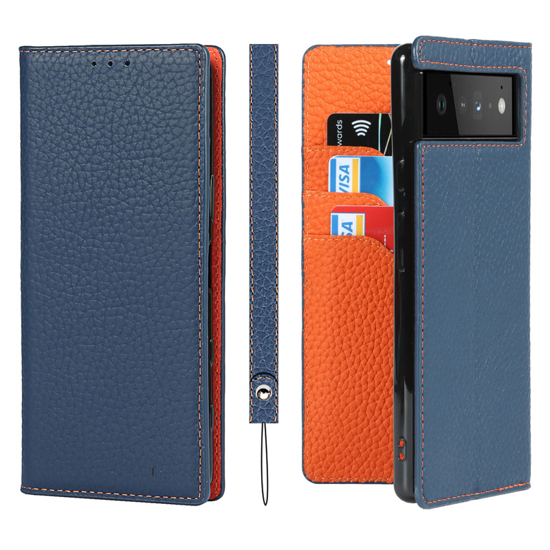 For Google pixel 6 Phone Case pixel 6A Lanyard Litchi Pattern Genuine Leather pixel 7A Protective Leather Case