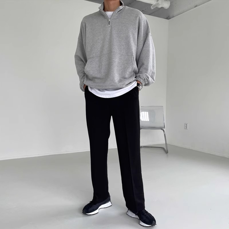 Herren-Sweatshirt mit Stehkragen und halbem Reißverschluss – Lässiger Pullover für Sport und Freizeit, Herbst & Winter (Grau, M/L/XL/2XL/3XL)_voghion.com