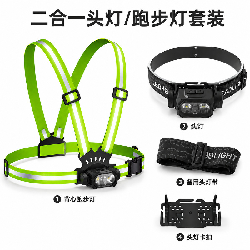Guangxunlai's New Cross-Border Rechargeable Running Light, Chest Light, Outdoor Mountaineering Sports Night Running Light, Running Light, Warning Light Guangxunlai's New Cross-Border Rechargeable Running Light, Chest Light, Outdoor Mountaineering Sports Night Running Light, Running Light, Warning Light