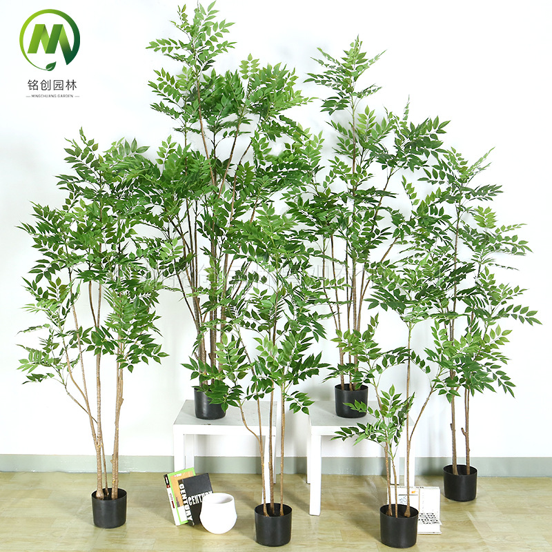 Planta de simulación de Amazon, madera lacada, plantas verdes, plantas de lujo ligeras de alta gama, plantas en maceta, paisajismo interior para el hogar, eucalipto biónico