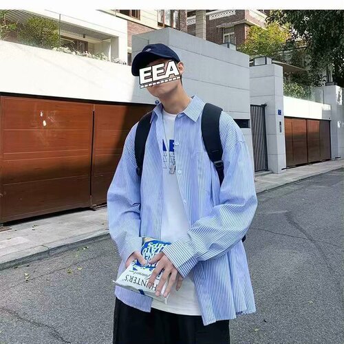 Spring striped shirt, men's long-sleeved, Korean style fashionable handsome loose shirt, lazy style, Internet celebrity, boys 'all-match coat