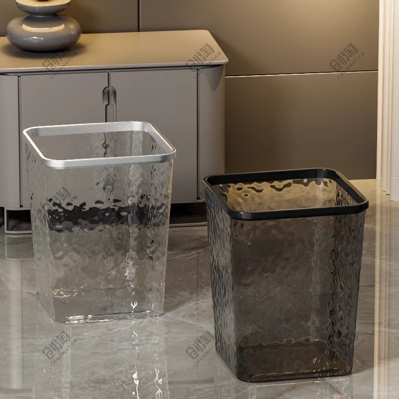 Light Luxury Trash Can for Home Use, New Large-Capacity Wastebasket for Living Room, Transparent Household Thickened High-Value Toilet Bedroom