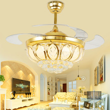 隐形吊扇灯水晶风扇灯具家用客厅餐厅风扇吊灯欧式现代带灯电风扇