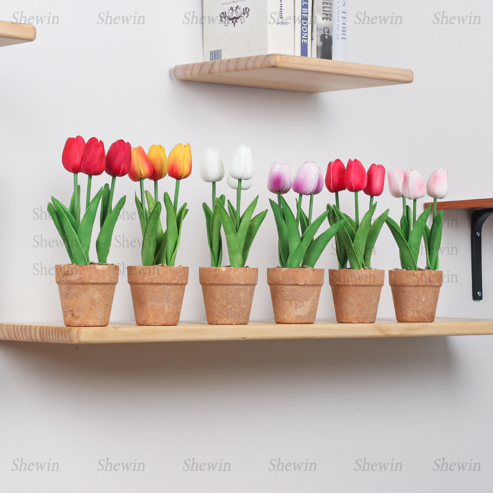Venta caliente Eva espuma pulpa de tulipanes macetas flores de simulación Pu mini tulipanes decoración de escritorio doméstico bonsái