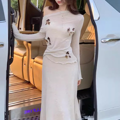 2025早秋温柔浪漫长袖针织衫套头上衣女高腰半身裙套装温柔两件套