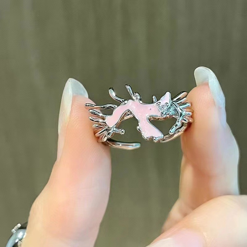 パーソナライズされたホワイトブルーエナメルオイルドリップバタフライオープンリング女性用ニッチハイエンドライトラグジュアリーオールマッチングカップルリング|undefined