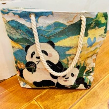 民族文创熊猫特色包民族风女印花包休闲手提包小号帆布包国潮风