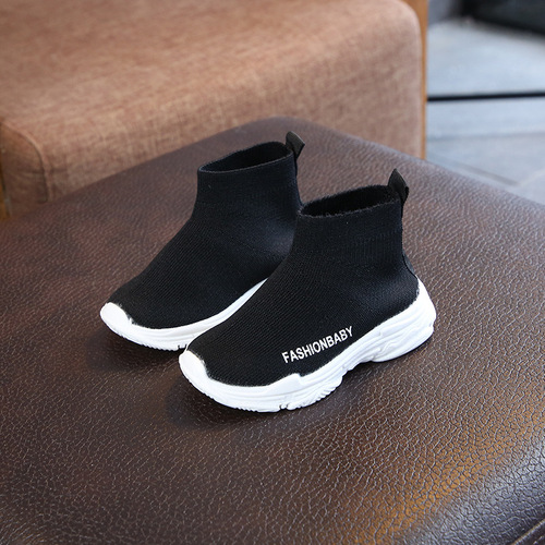 Autumn New Korean Style Children's Socks Shoes for Boys and Girls, Flyknit Breathable Mesh Athletic Shoes with High Collar and Elastic Soles