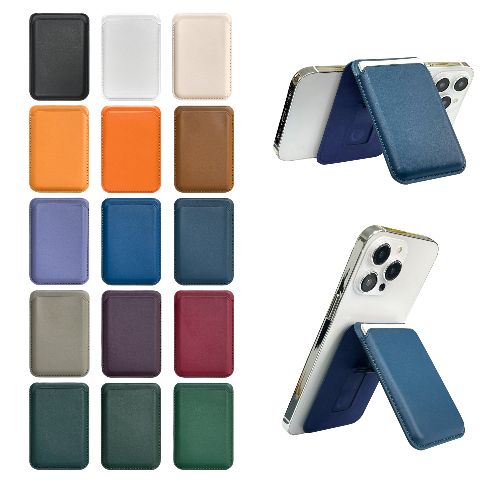 Aplicable a Apple serie MagSafe bolsa de tarjetas magnéticas iPhone serie PU cuero magnético fuerte soporte plegable cubierta de tarjetas