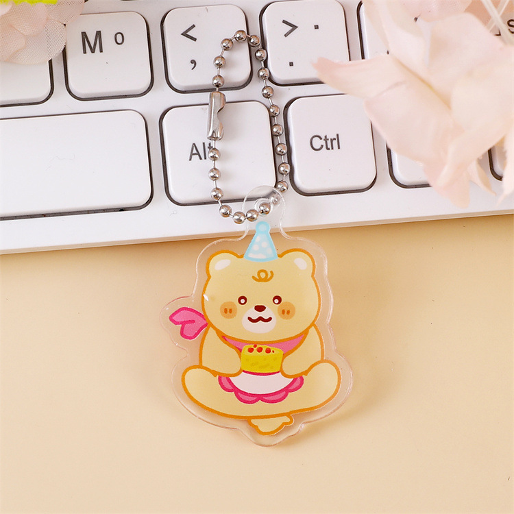 漫画クリームイエローベアアクリルペンダントかわいいキーホルダーウェーブビーズチェーン小さなペンダントスクールバッグペンダントジュエリー|undefined