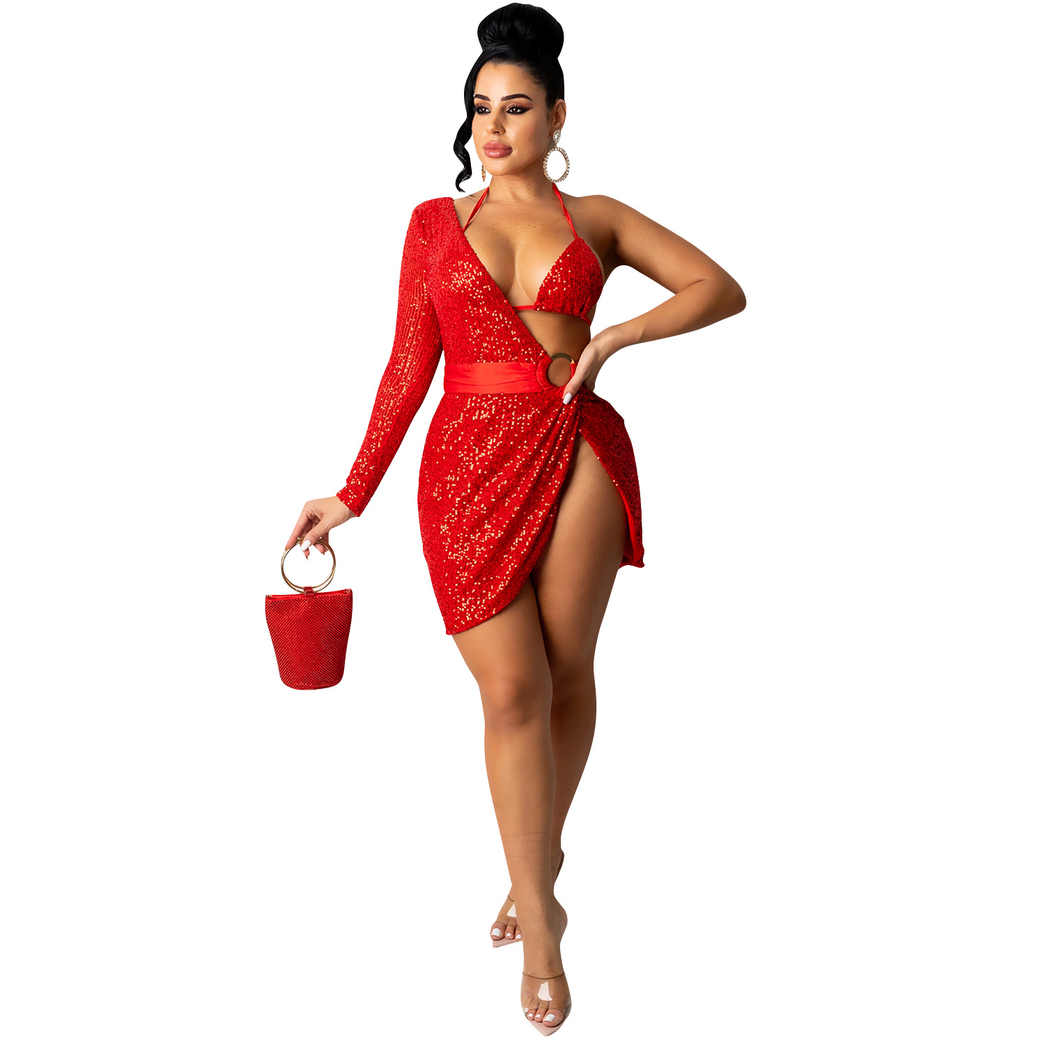 X5307 transfronteriza deseo AliExpress eBay mujeres europeas y americanas sexy lentejuelas vestido irregular vestido de discoteca para las mujeres