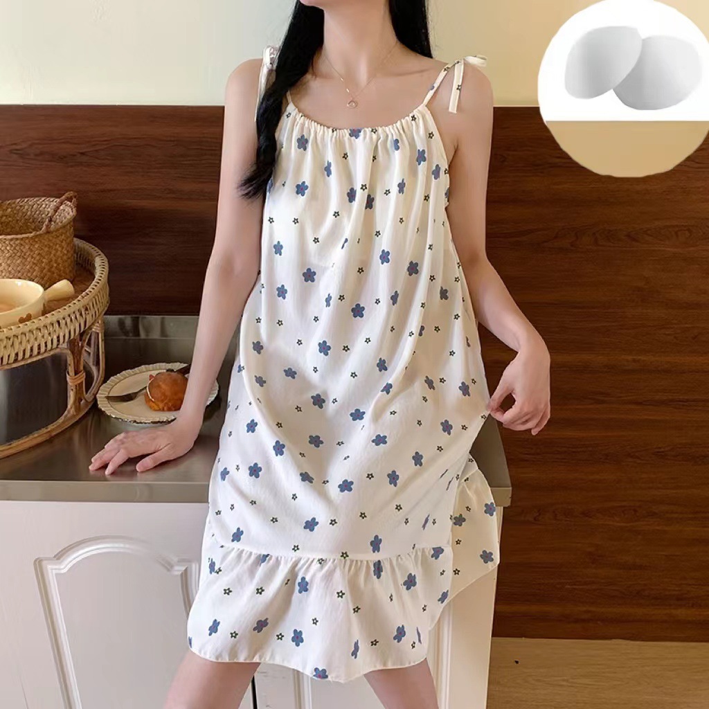Verano nuevo pijama de mujer falda media cojín de pecho arco iris dopamina dulce simple casual pijama casero al por mayor