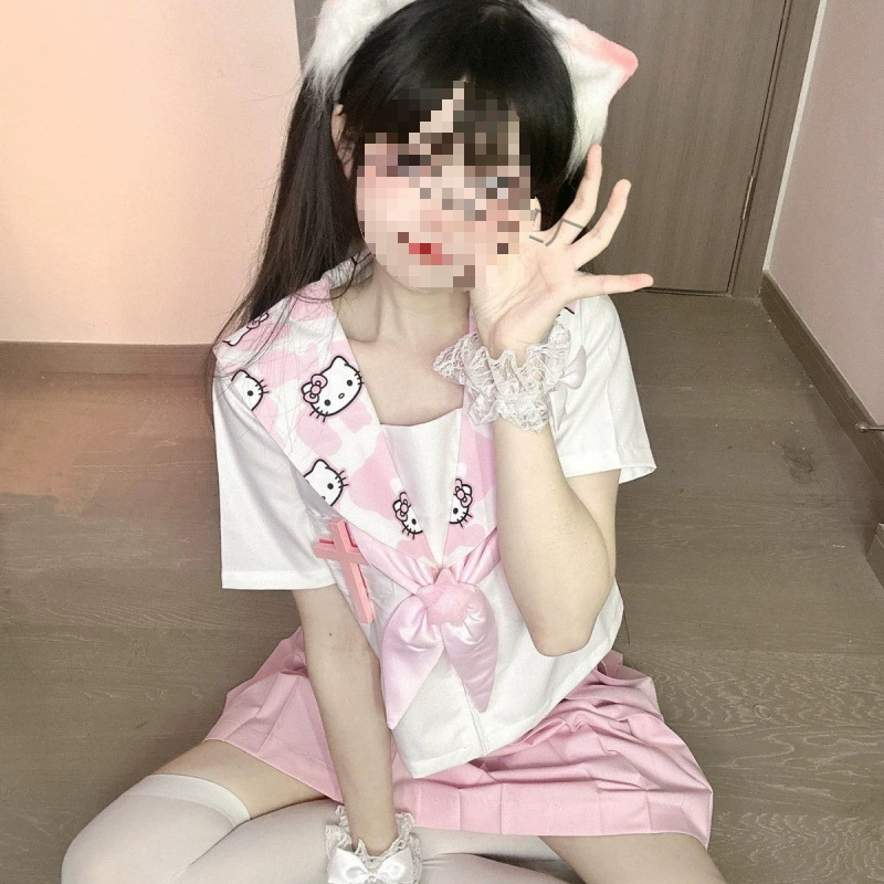 Розовый костюм JK униформа милая мягкая девушка мягкая девушка с принтом шерстяной шерстяной воротник