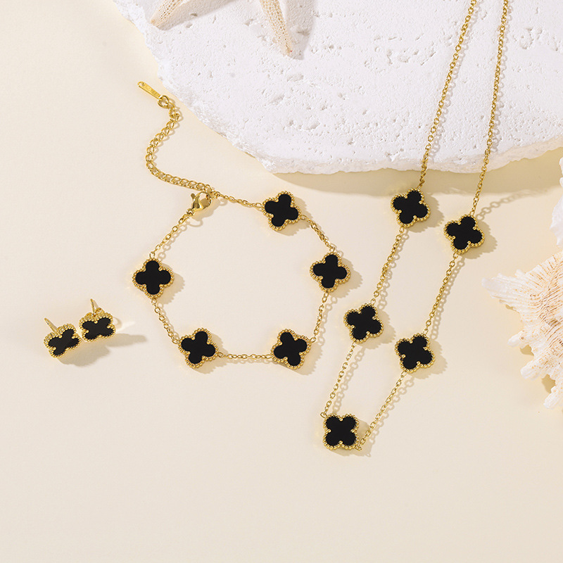 Titanium Steel Non-Fading Double-Sided Four-Leaf Flower Set Necklace for Women, Fashionable and Elegant, Light Luxury Internet Celebrity Clavicle Chain Bracelet Wholesale Titanium Steel Non-Fading Double-Sided Four-Leaf Flower Set Necklace for Women, Fashionable and Elegant, Light Luxury Internet Celebrity Clavicle Chain Bracelet Wholesale