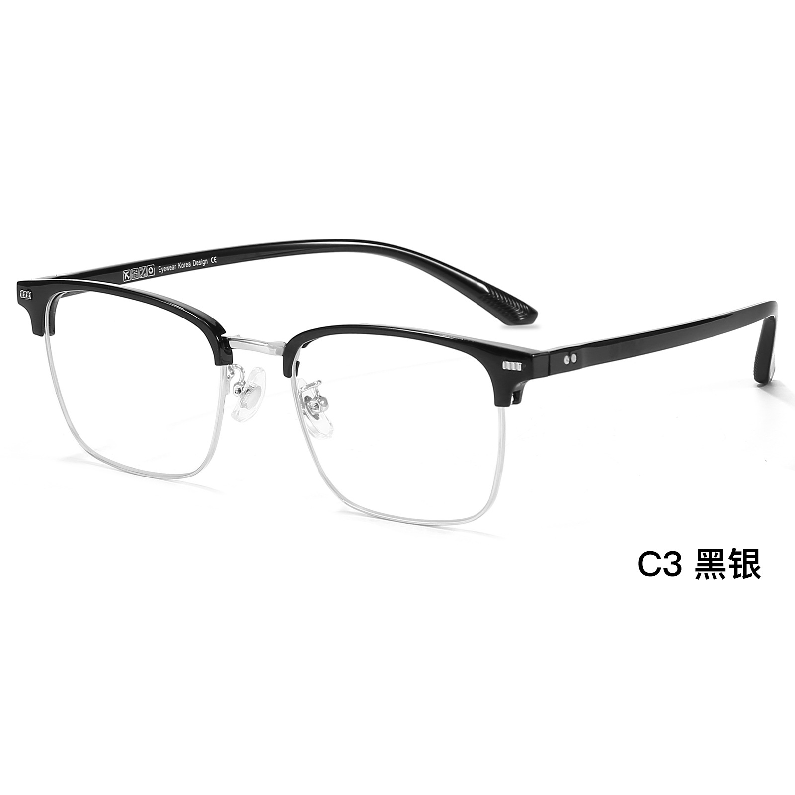 Doble punto transparente gris ceja marco de negocios casual miopía gafas marco sin clip de la cara Danyang gafas al por mayor