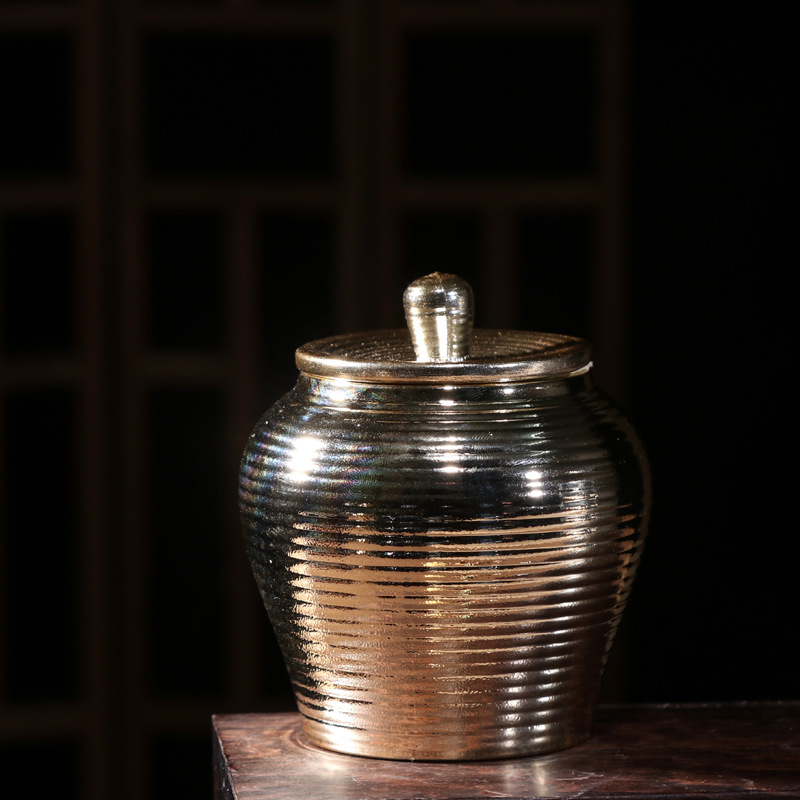 廠家批發創意鎏金茶葉罐小號粉罐密封罐節慶用品禮品伴手禮陶瓷罐