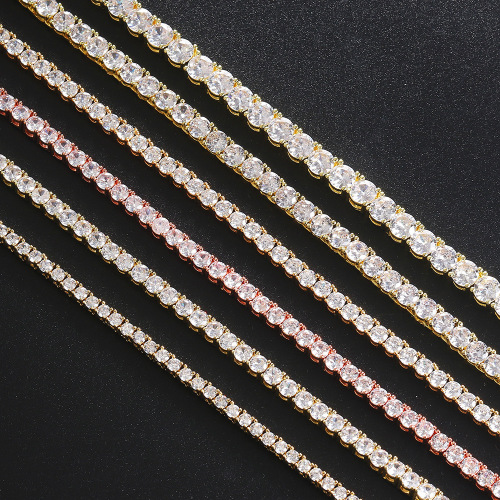 European and American hip-hop single row zircon necklace bracelet full of diamonds duck tongue buckle handmade tennis chain set cross-border wholesale