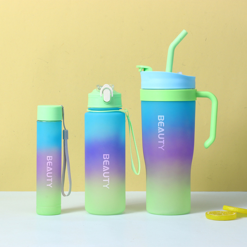 国境を越えた高価値の3ピースグラデーションカラープラスチックストローカップ大容量アイスバーカップハンドル付きカーカップウォーターカップ|undefined