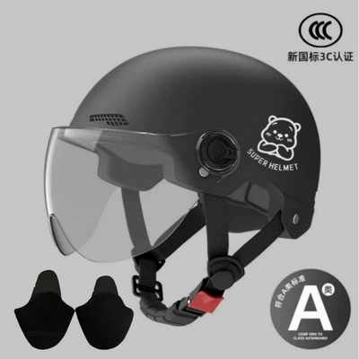 motorcycle helmet for men and Motosiklet kaskı (dəbilqə) - black-transparent-short-glasses-silver-white-bear-ear-protection