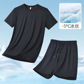 冰丝运动服套装男士夏季跑步健身训练速干短裤短袖T恤男款两件套