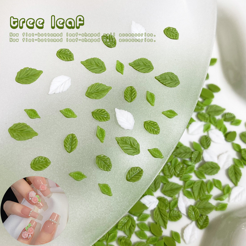 Resin Small Leaves Nail Art Accessories Camellia Green Leaves Decorative Accessories Size Green Leaves White Nail Accessories