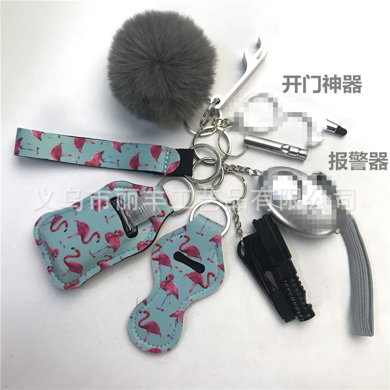 Llavero de muñeca de espejo cruzado Juego de 10 piezas Bolsa de desinfectante de manos para mujer Llavero de alarma de aluminio