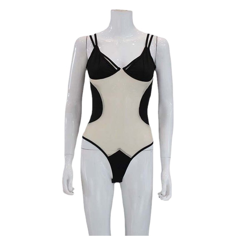 Body de malla con patchwork para mujer, estilo europeo y americano, muy vendido, sexy, ajustado, de alta elasticidad, transparente. image 1