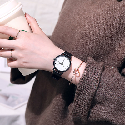 ins韩风 Chic小黑表简约韩版风格学生手表男女学院风复古文艺情侣|ms